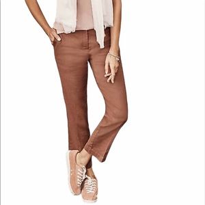 Luxe Linen-Stretch Straight-Leg Crops in red oak